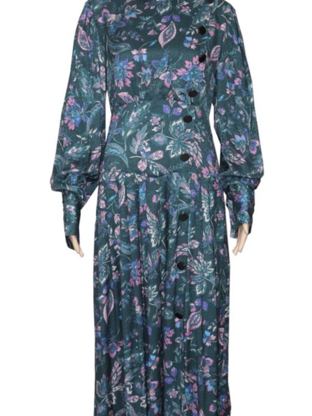 Isabel Marant Bazin Maxi Dress Jacquard Printed Ruffle Long Sleeve Pleated M 38